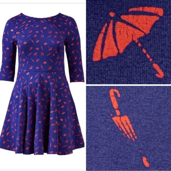 Unique Vintage Gwynnie Bee Umbrella Print Navy Dress, plus‎ size 0X - Picture 2 of 16
